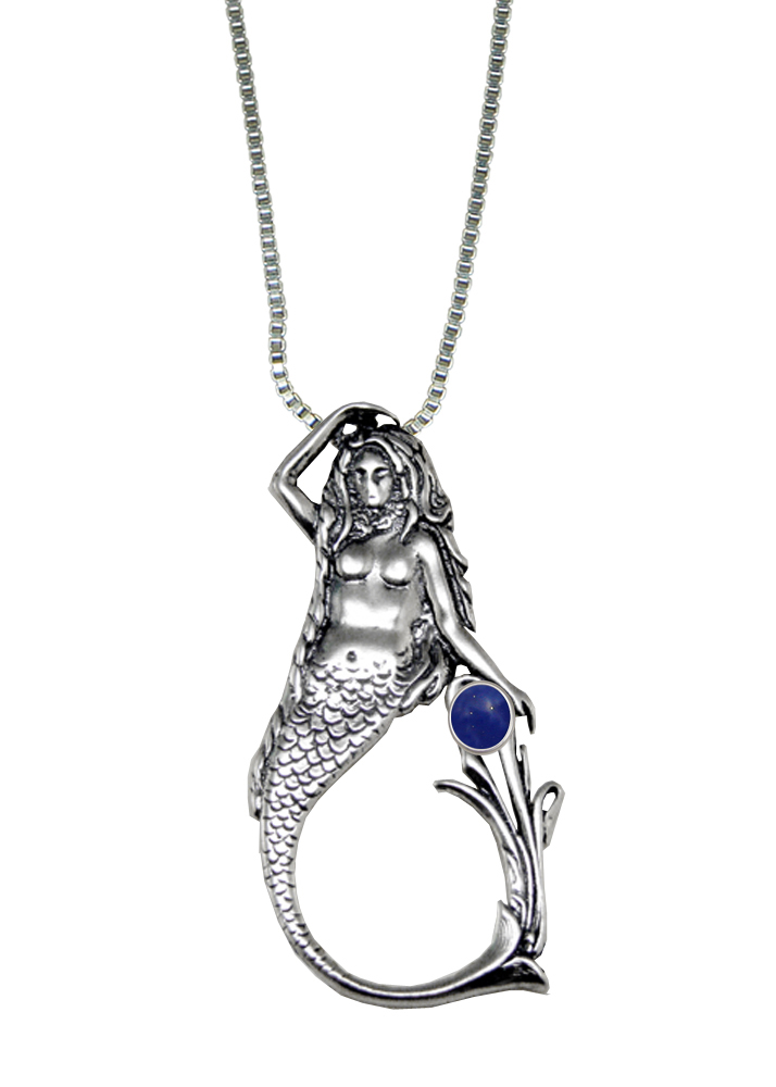 Sterling Silver Mysterious Mermaid Pendant With Lapis Lazuli